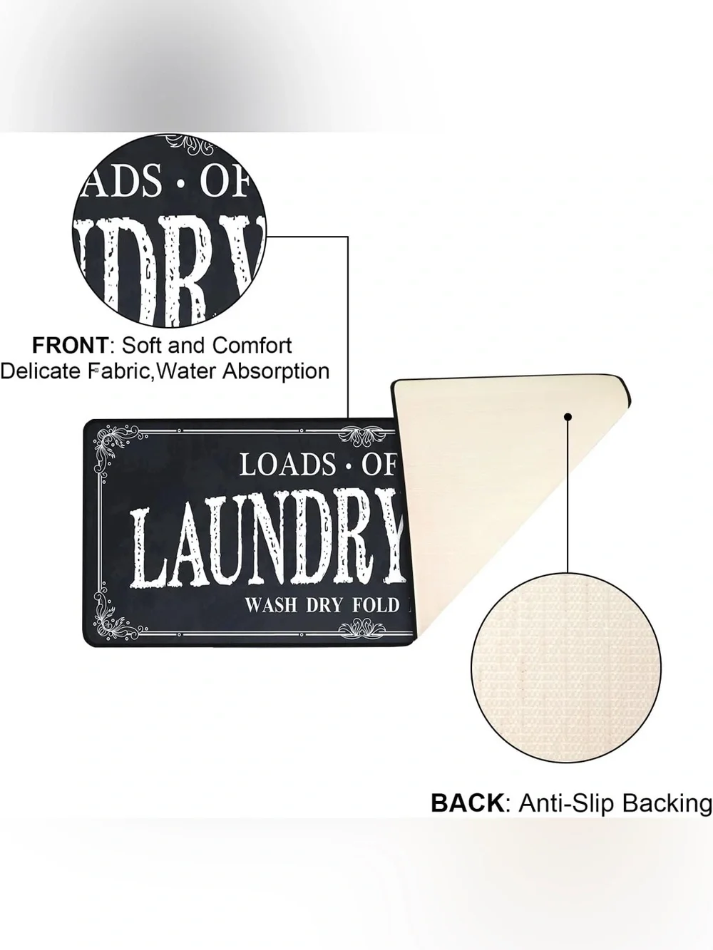 Laundry Room Mat - Black and White Decorative Floor Runner